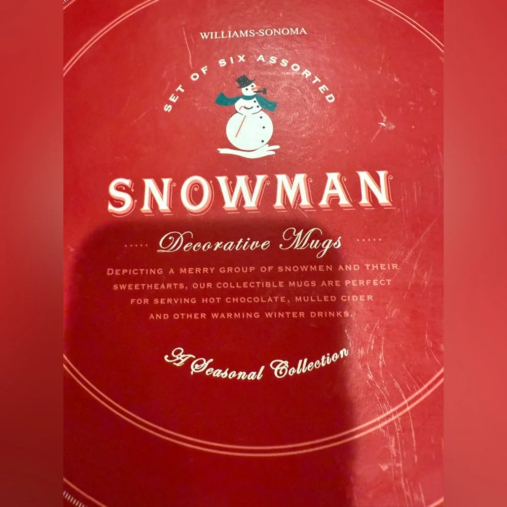 Vintage Williams-Sonoma Holiday Snowman Christmas Coffee Mugs- Set of 6 New